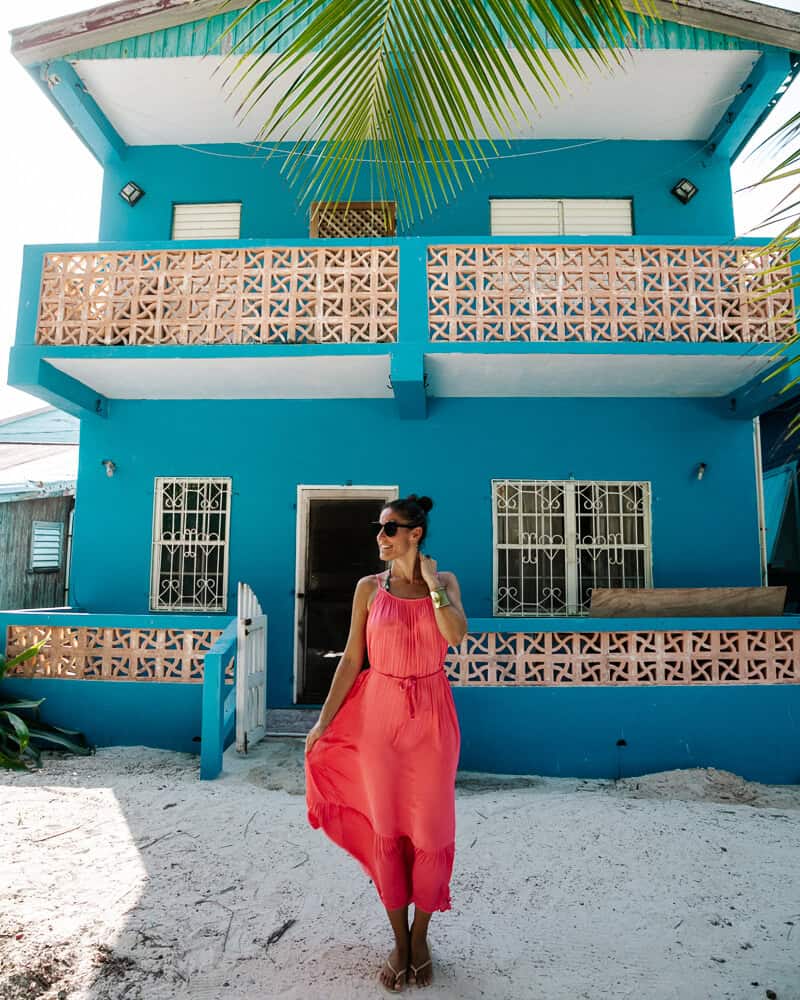 Deborah in Caye Caulker village, consisting of a few streets with pastel-colored houses, where you can take beautiful photos.