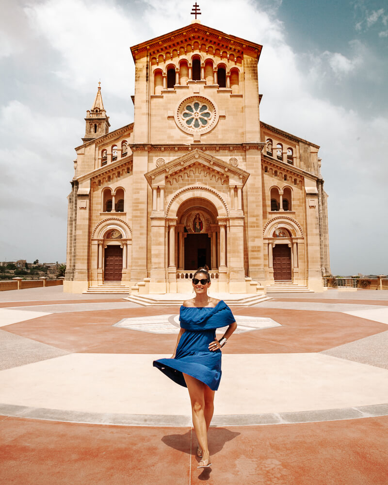 Deborah in front of Ta'Pinu sanctuary.