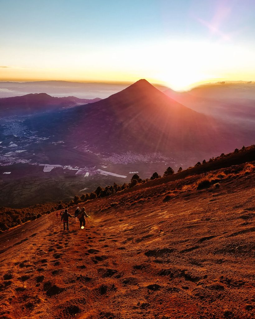 sunset view of Aqua volcano from Acatenango