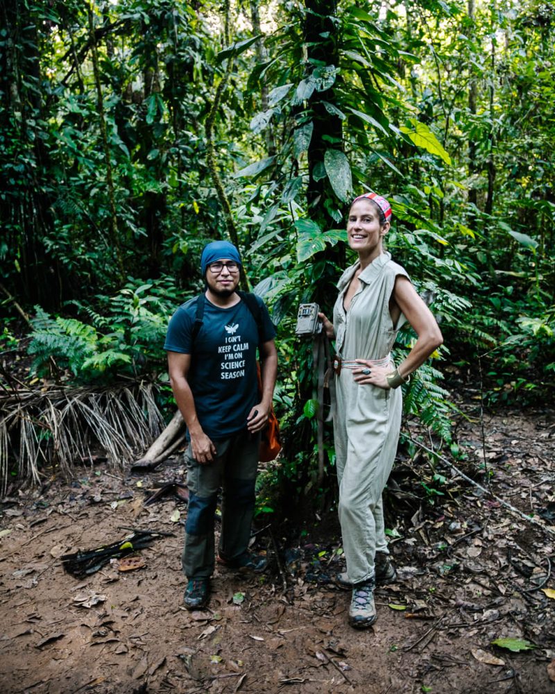 Deborah and Gabriel of Wired Amazon and Rainforest Expeditions place a camera in the Amazon rainforest of Peru.