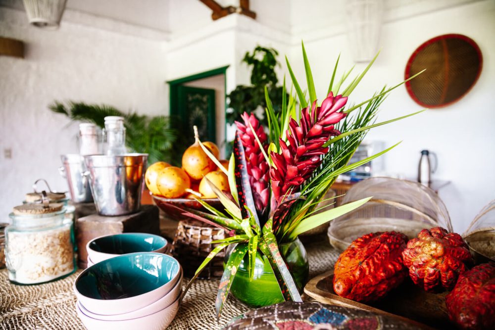 breakfast table with beautiful flowers