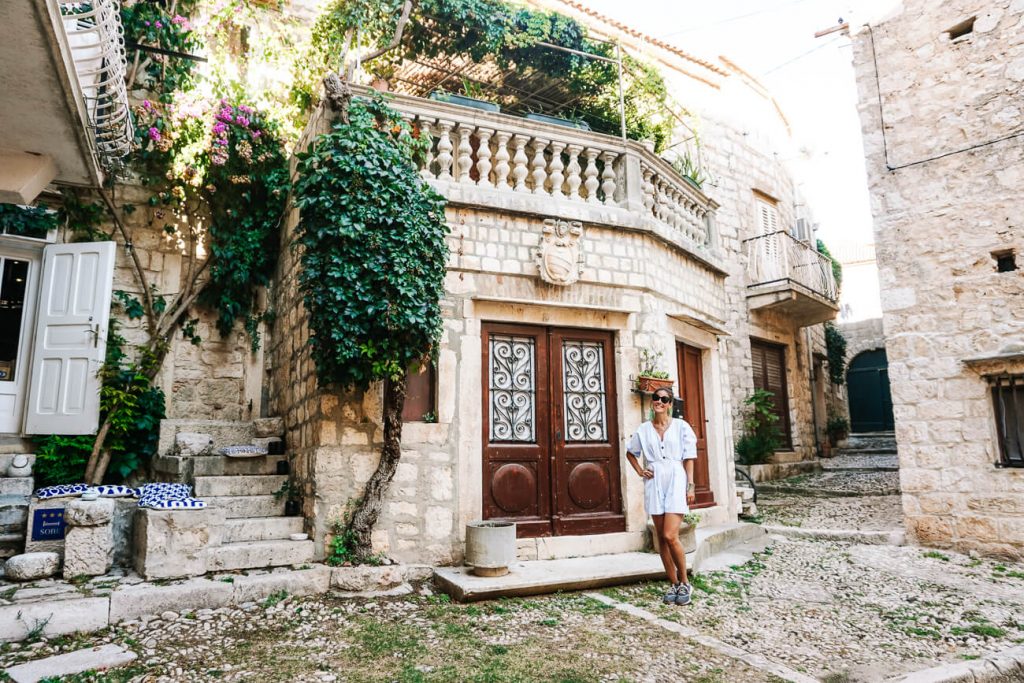 Deborah in streets of Vi Vis, Dalmatian coast of Croatia