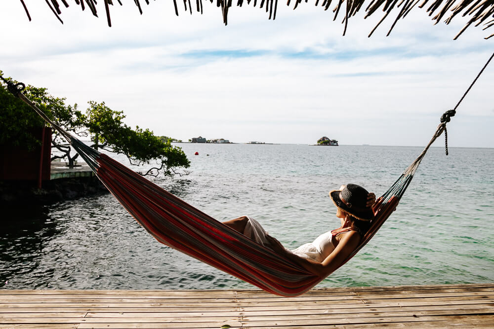 Deborah in hammock at Casa Eden, located at Rosario Islands in Colombia.