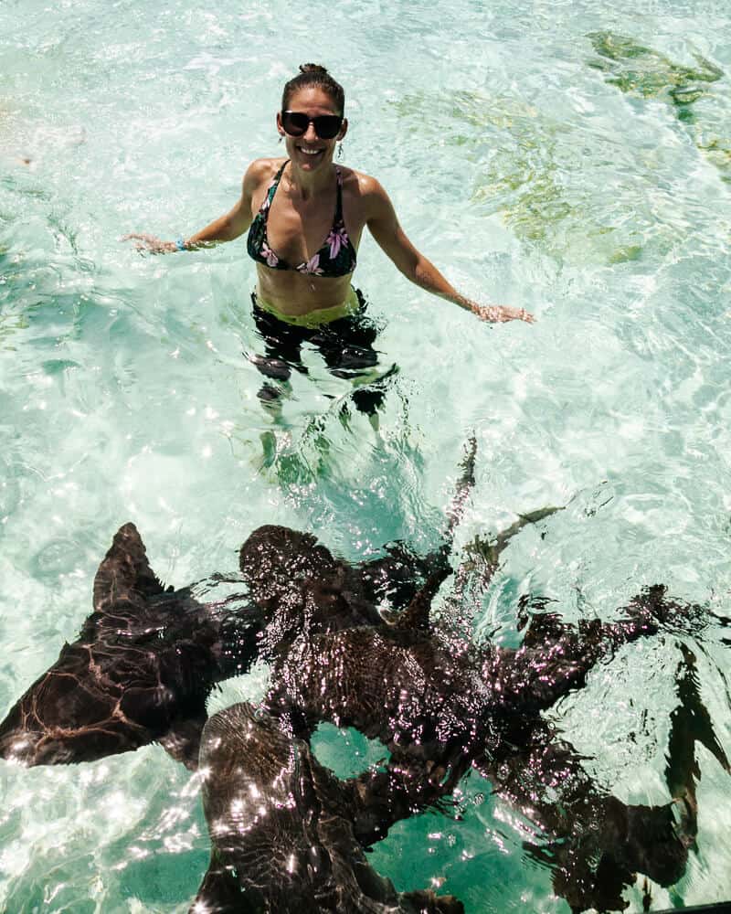 Deborah between Nurse Sharks.