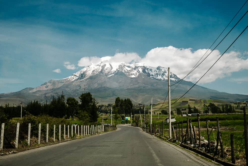 The Chimborazo volcano is located in the Andes Mountains of Ecuador, near the city of Riobamba, 220 kilometers south of the capital Quito. 