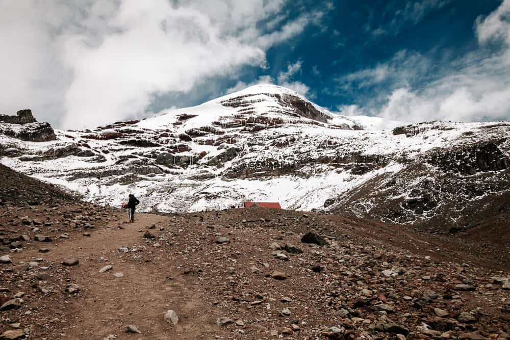 From refugio Hermano Carrel it is a 200 meters climb uphill to the refugio Whymper, located at 5000 meter at the Chimborazo volcano.