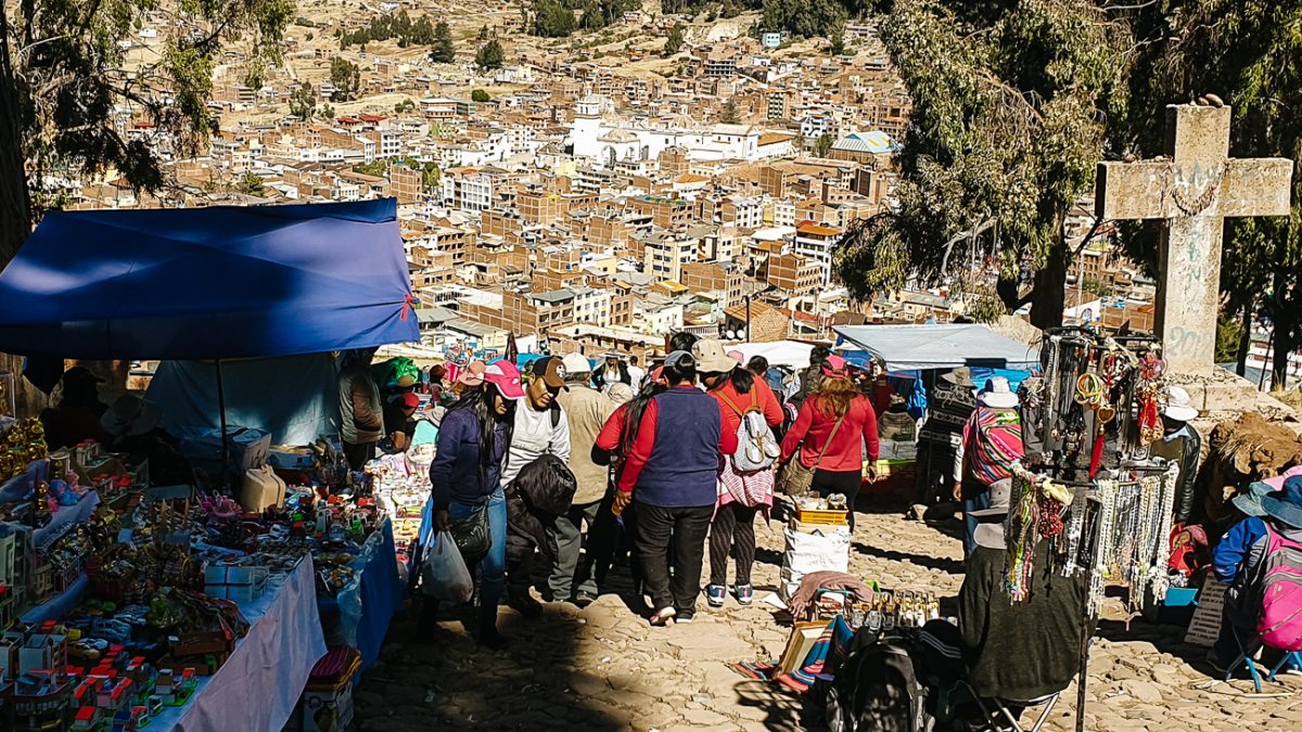 Cerro Calvario during Independence Day, one of the best things to do in Copacabana Bolivia