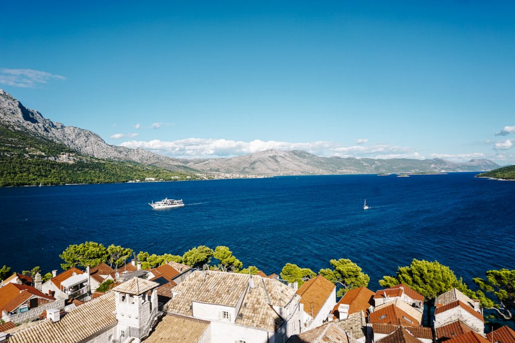 view of clock tower in Korcula Croatia