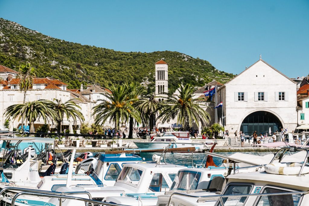 luxurious boats in harbor of Hvar