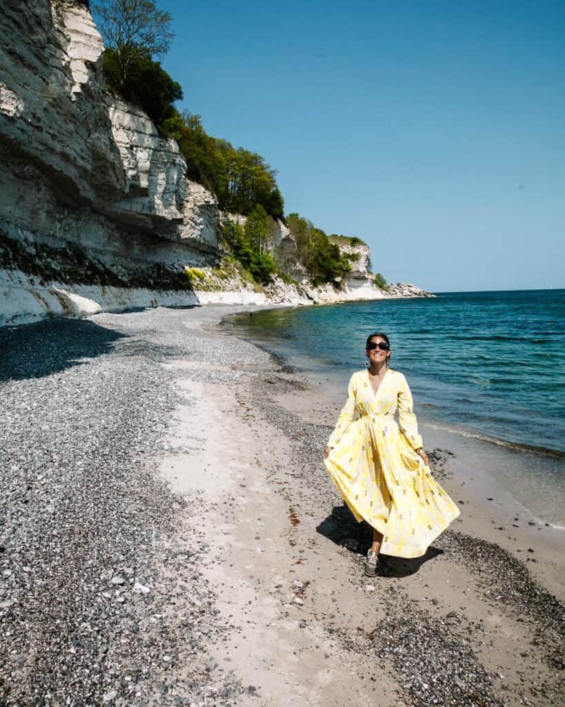 Deborah at Stevns Klint, one of the best things to do in South Zealand in Denmark.