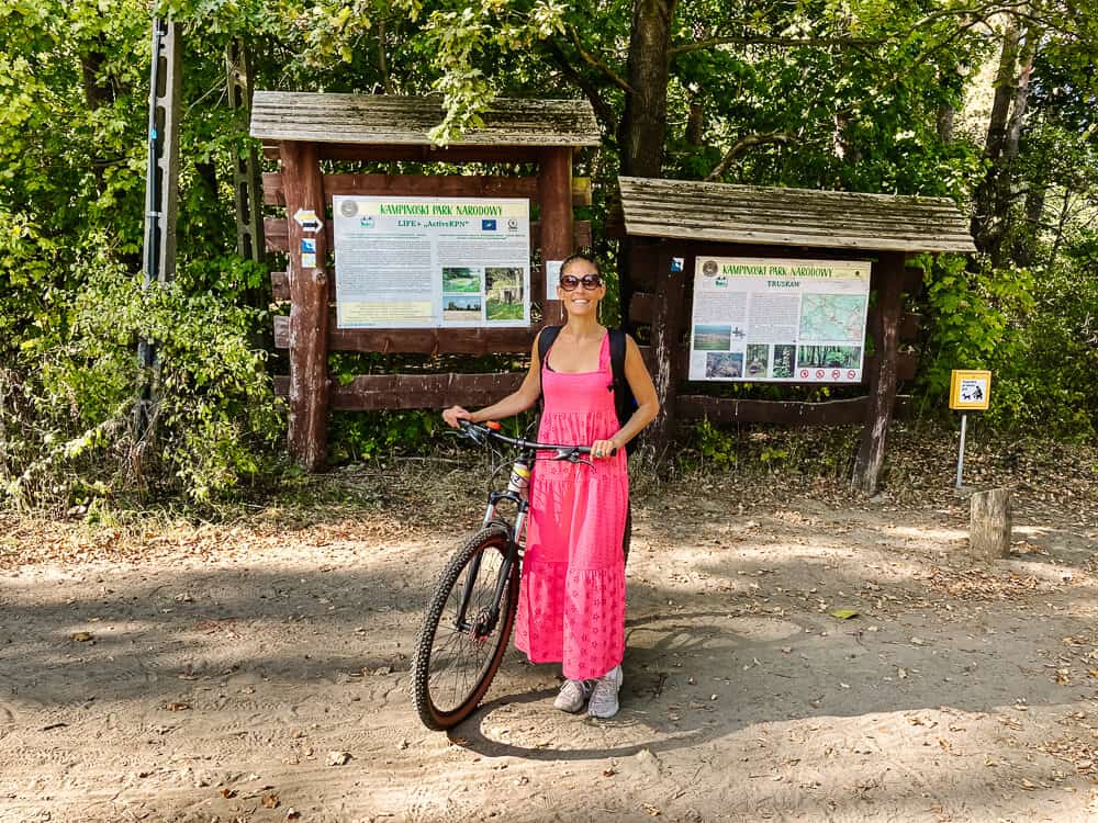 Deborah at bike in Kampinos National Park.