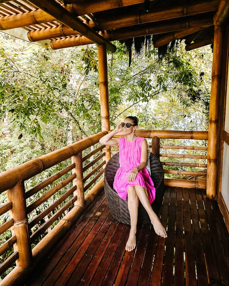 Deborah on balcony in the Amazon of Ecuador.