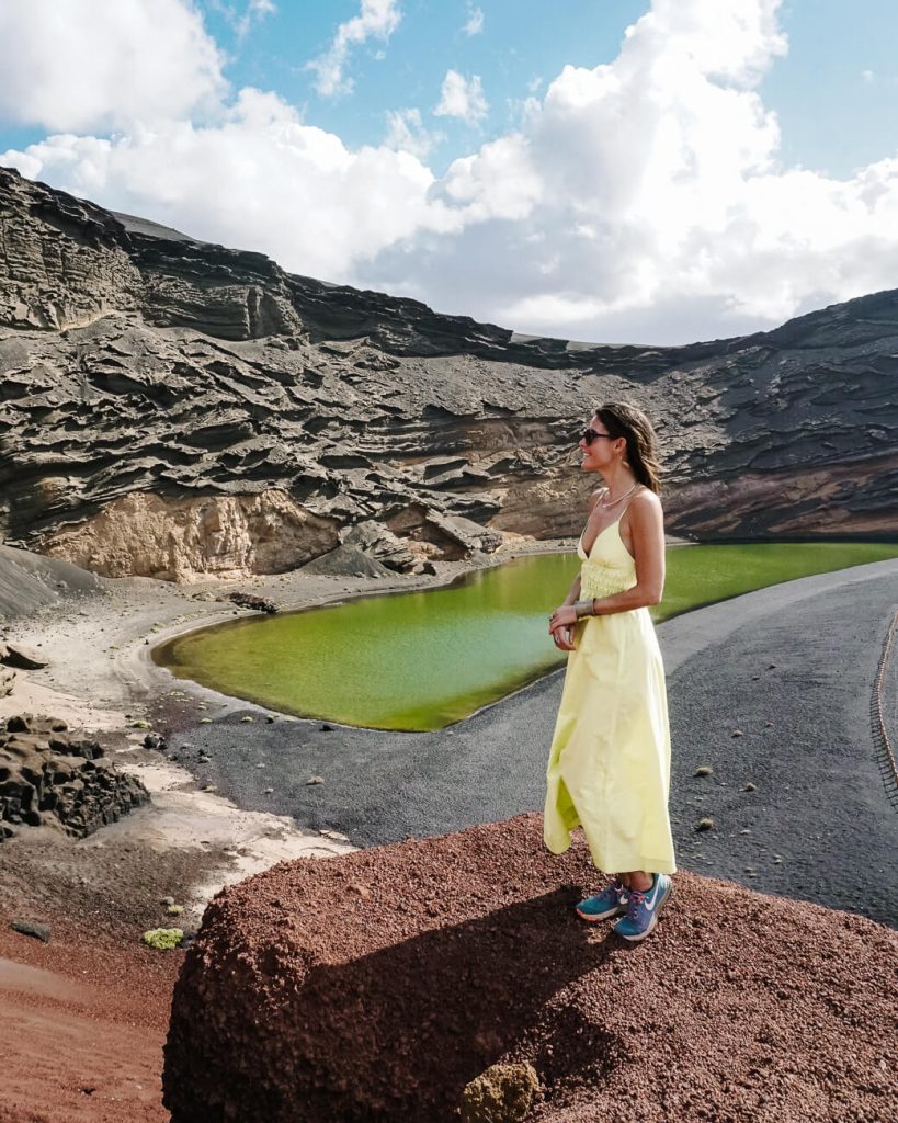 View of Laguna de los Clicos, a green lagoon by the sea, near the village of El Golfo. One of the best things to do on Lanzarote.