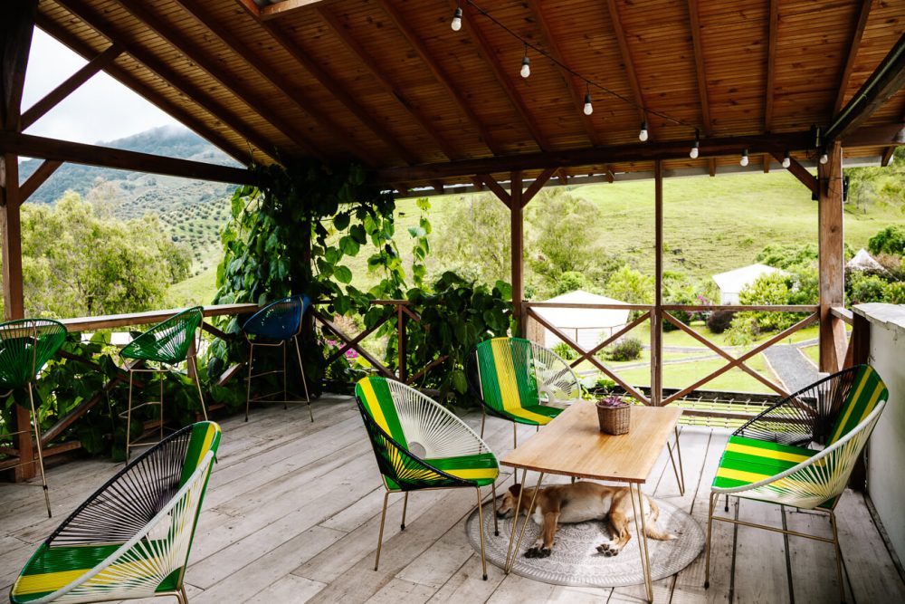 Restaurant with seating area of Glamping Lumbre, near Salento and Cocora valley
