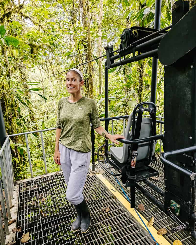 Deborah in Sky Bike at Mashpi Lodge in Ecuador.