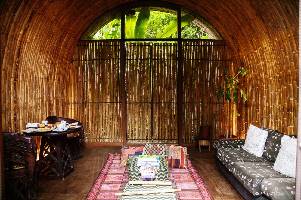 living room in Masinga lodge with jacuzzi in Sazagua Boutique Hotel, one of the best places to stay in the coffee region in Colombia