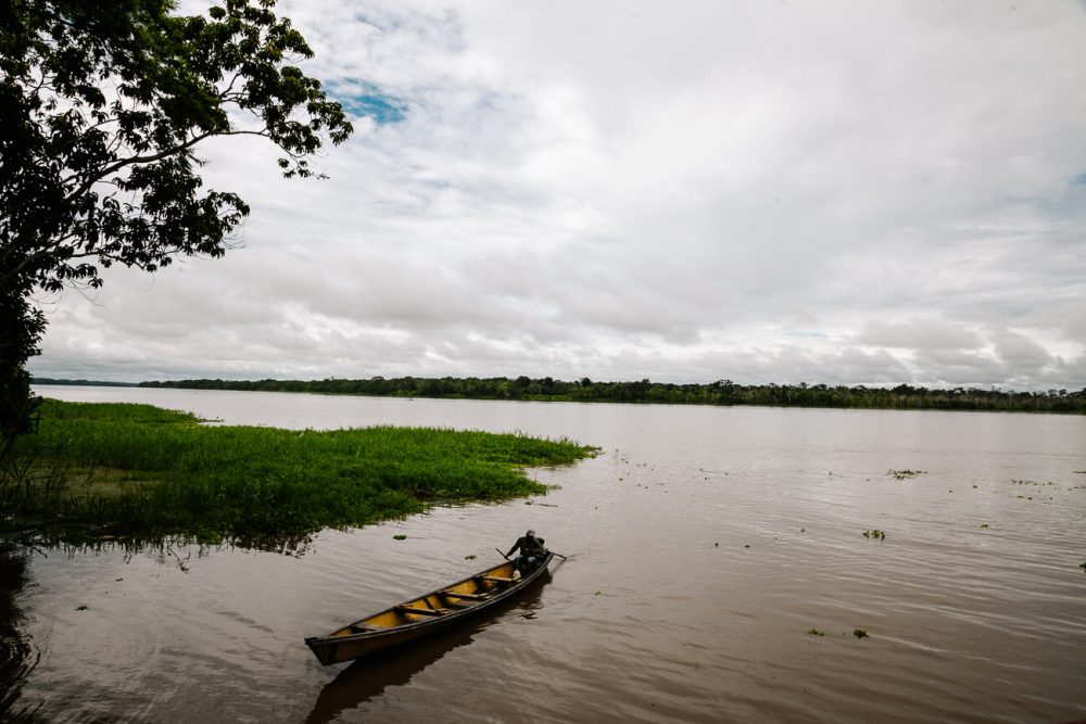 boat on Amazon river in Colombia