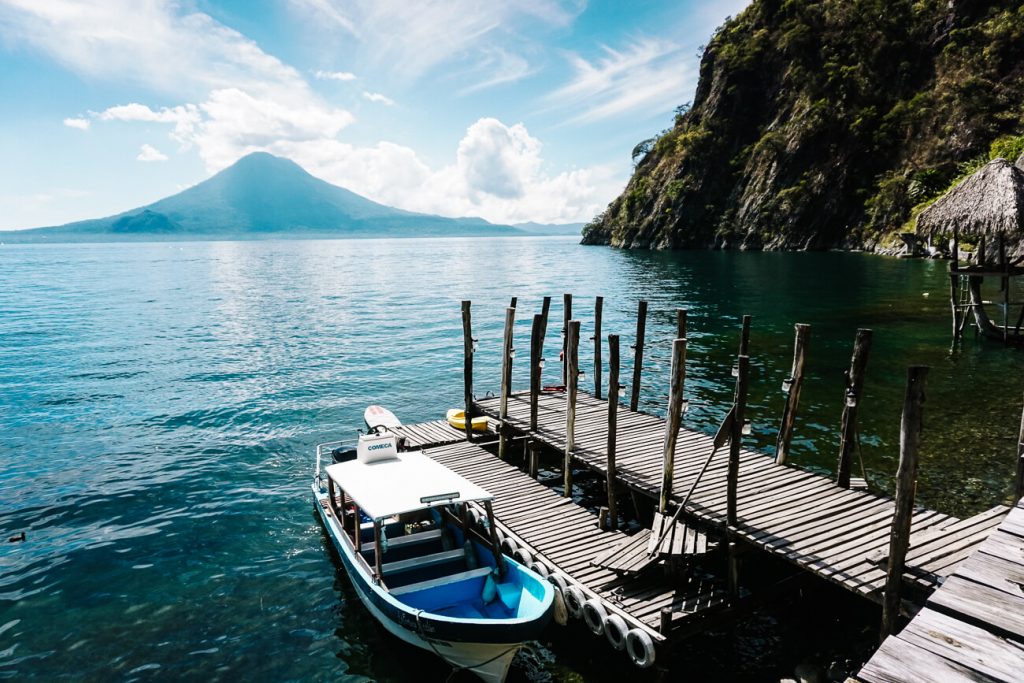 boats at jetty - main transportation around Lake Atitlan Guatemala