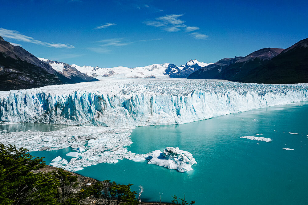 View of the Perito Moreno glacier, one of the top things to do and activities in El Calafate Argentina.