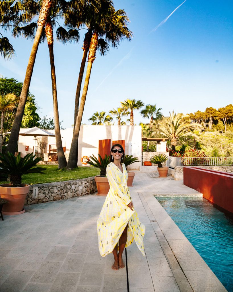 Deborah at the pool of Boutique Hotel rural Can Lluc agroturismo Ibiza