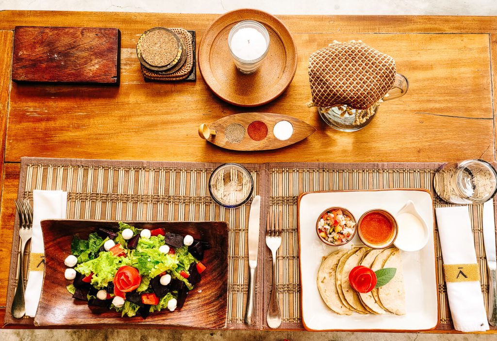 lunch table with dishes at Casa Prana