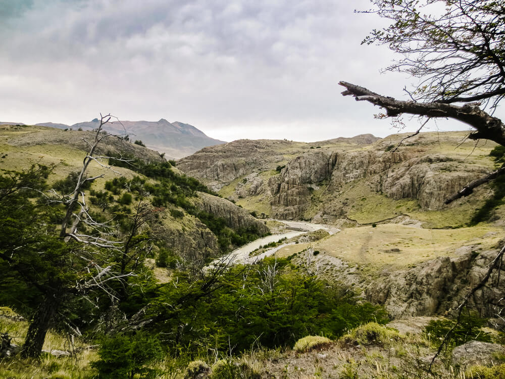 Landscape view during trekking to Laguna Torre, one of the day hikes in El Chaltén.