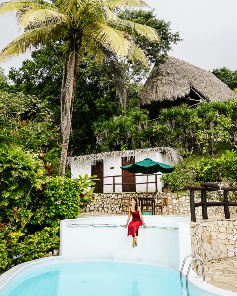 woman at swimming pool at La Lancha by Coppola in Guatemala