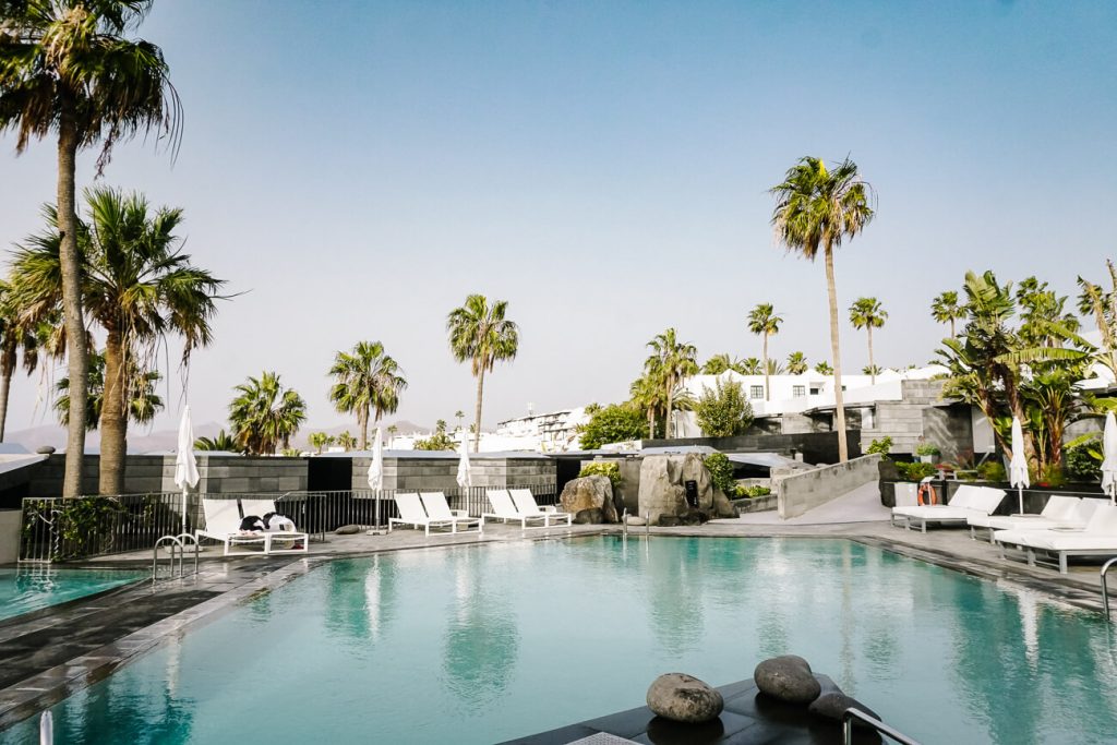 swimming pool with palmtrees  Lanzarote