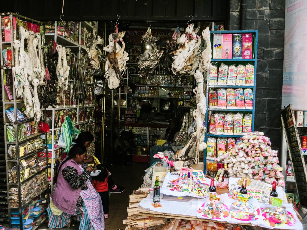 In La Paz and el Alto there are famous witch markets, where you will encounter many shamans, traditional doctors and offerings.