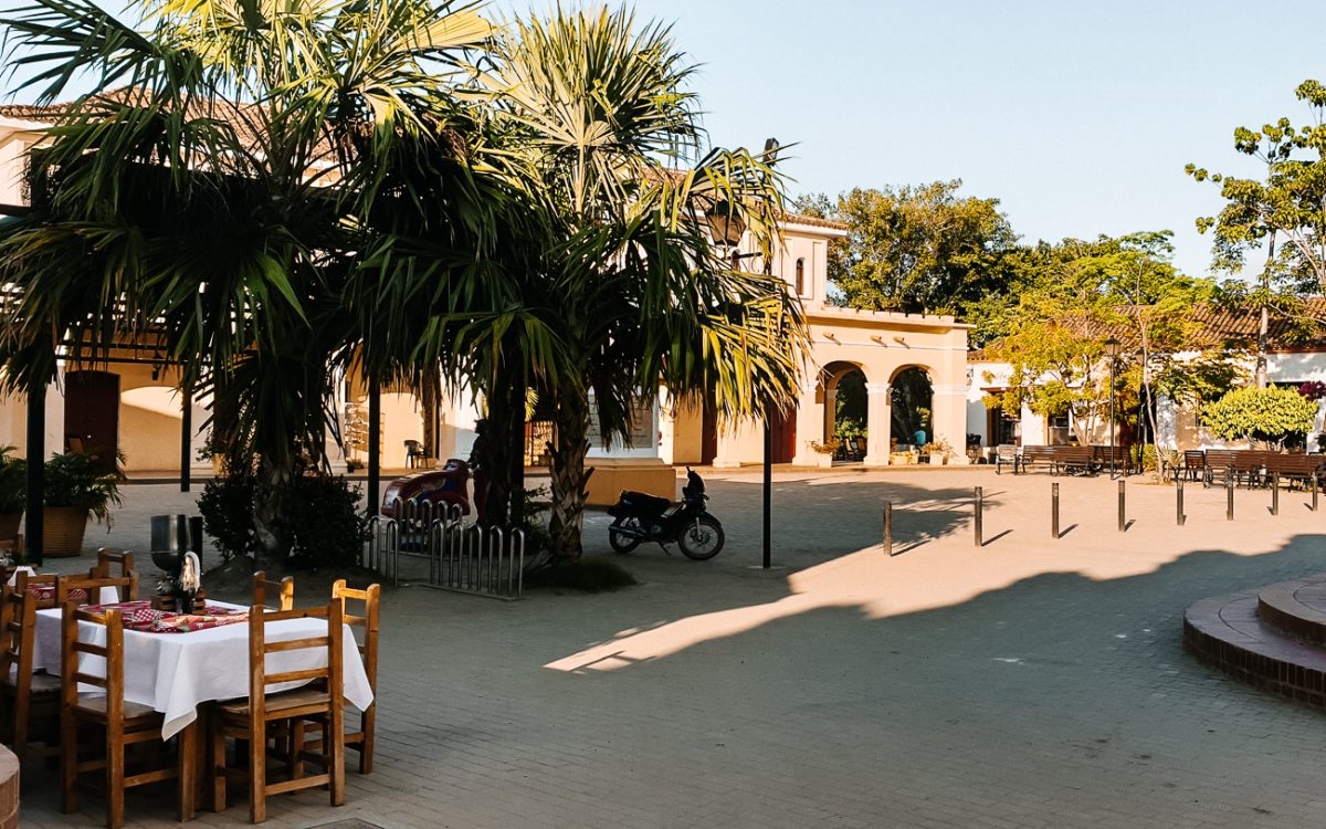 The main plaza with many restaurants Mompox Colombia