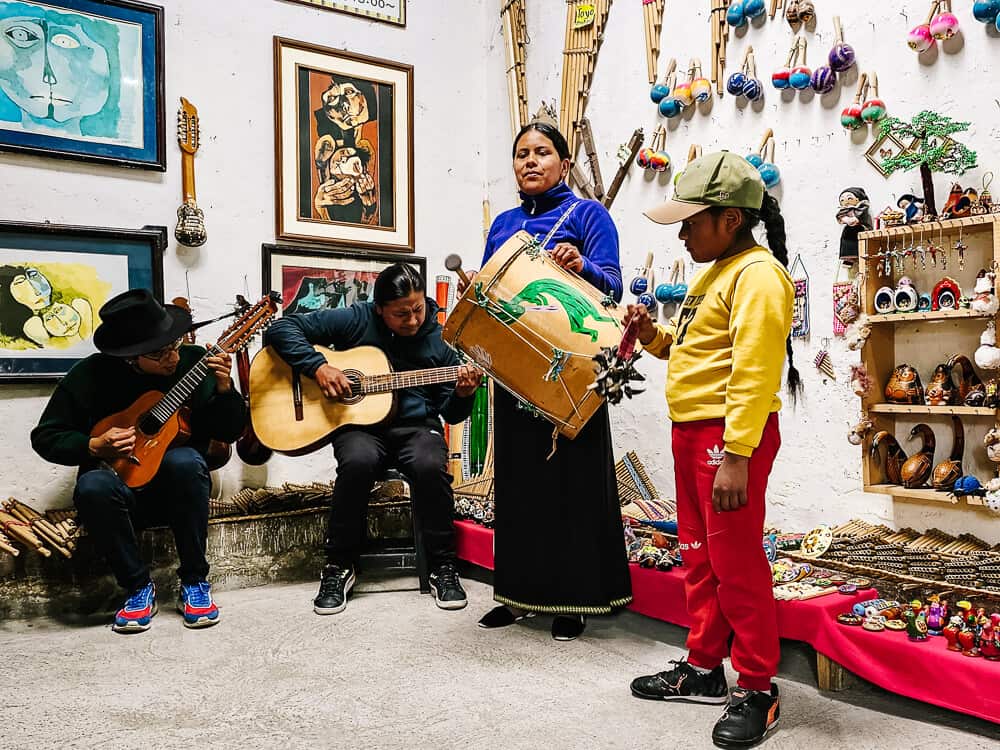 Another village in the vicinity of Otavalo in Ecuador is Peguche, known for its waterfall and Andean musical instruments. 