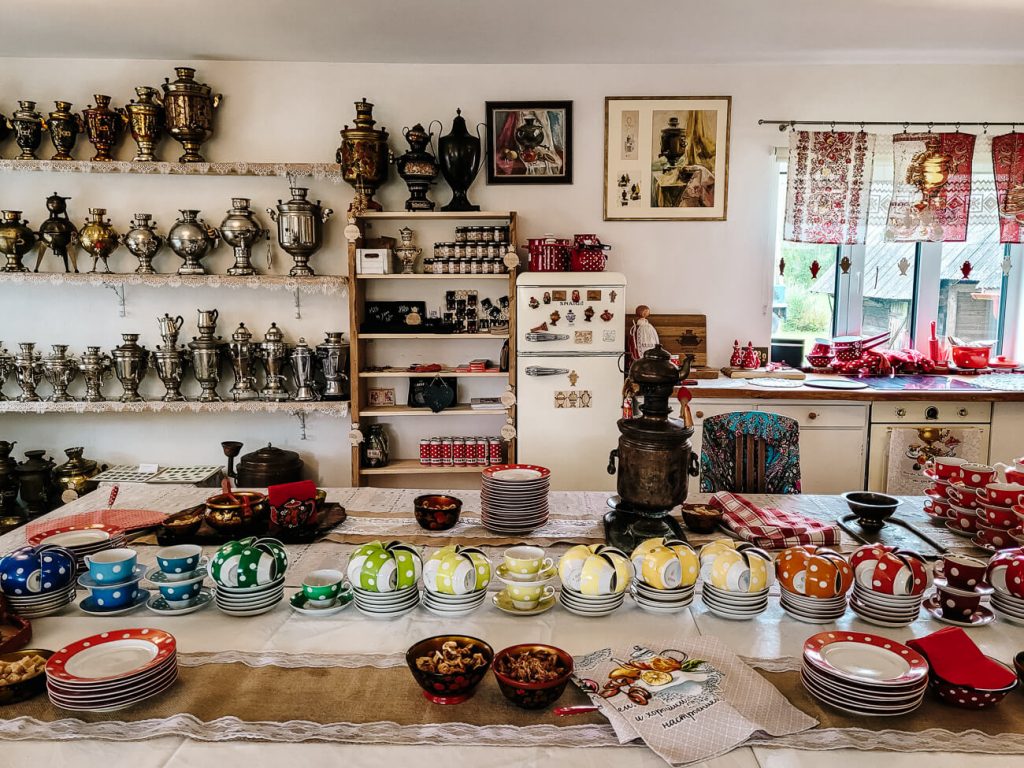 many samovars (russian watercookers) in Samovar House, one of the places to visit in Varnja during your tour along the Onion Route and Lake Peipsi