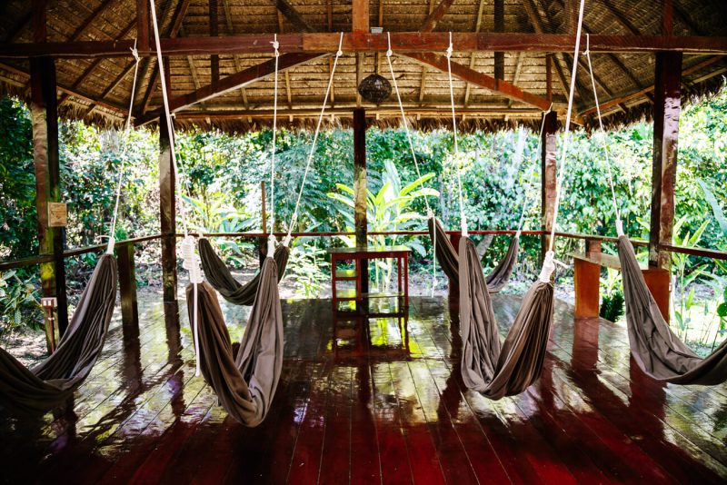 Hammocks at Posada Amazonas - jungle lodge Tambopata Peru by Rainforest Expeditions