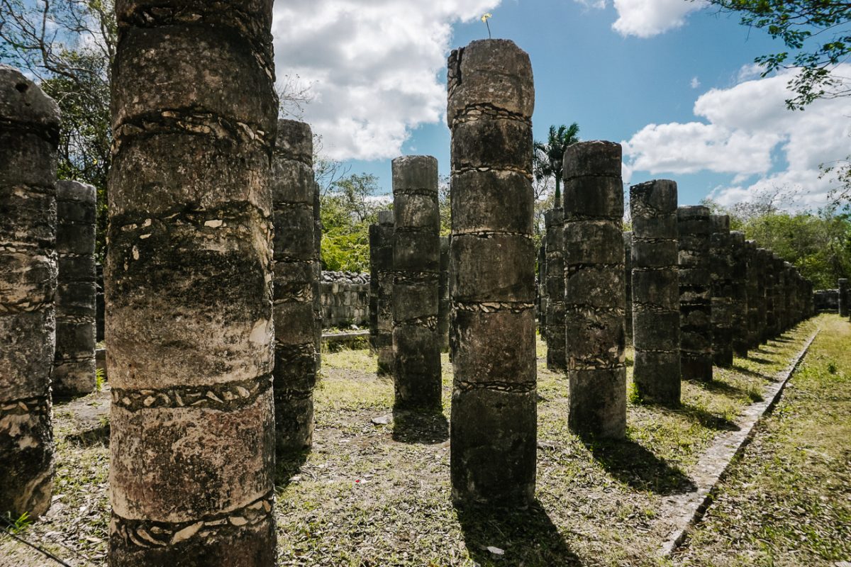 Colonnaded galleries in Chichén Itzá Mexico. 