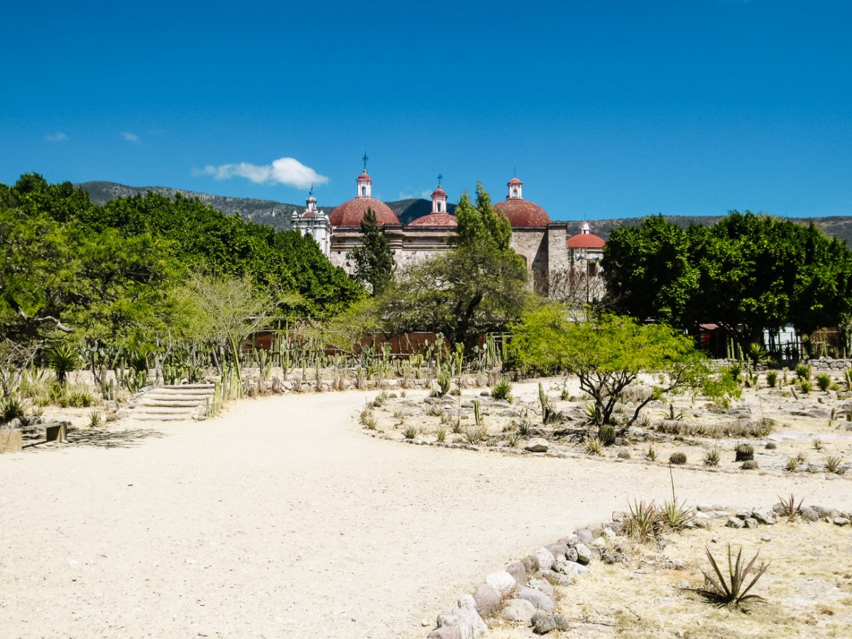 The adjacent church, built by the Spaniards, was partly built with Mitla stones.