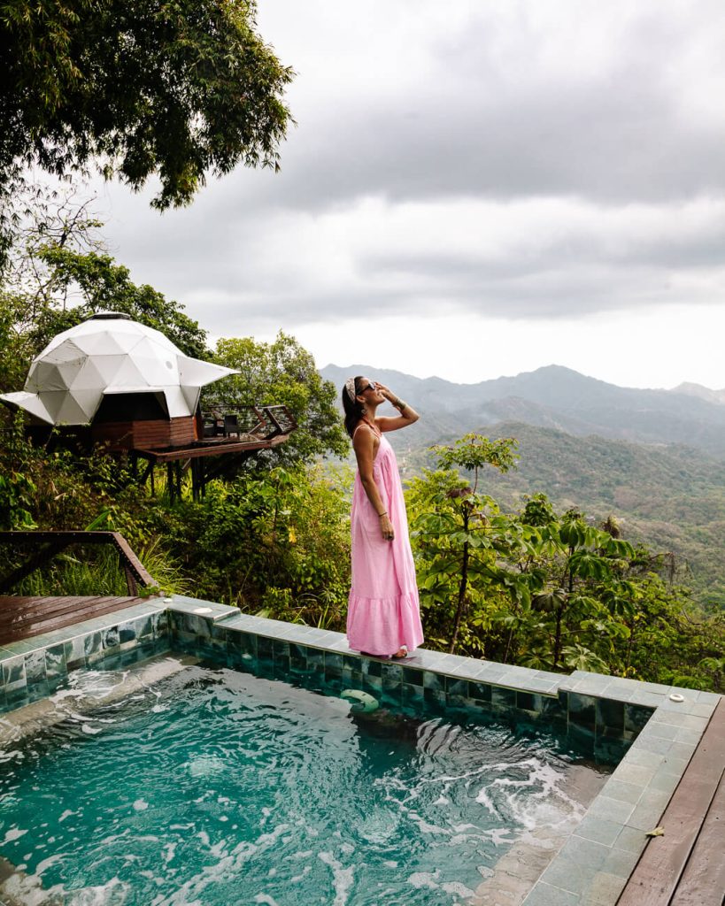 Deborah at jacuzzi of Trekker Glamping in Minca.