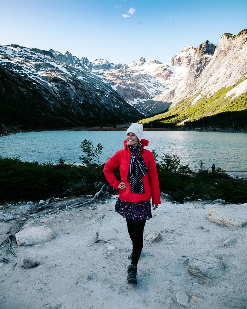 Deborah at Laguna Esmeralda - get inspired by my Ushuaia Argentiina travel guide, with many tips and things to do.