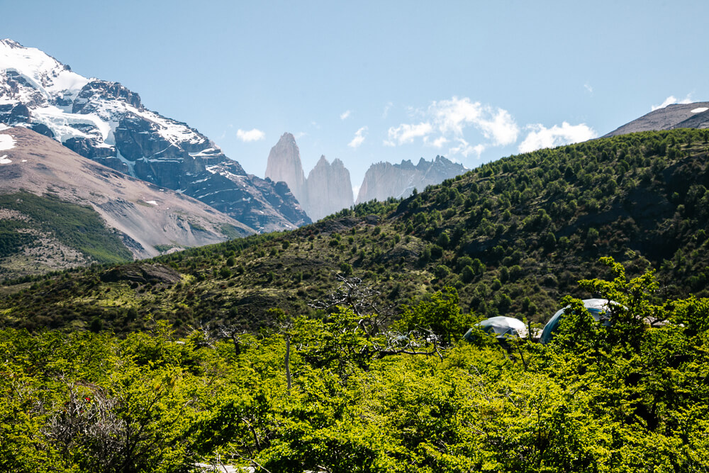 Kamer in dome van Ecocamp Patagonia dome hotel in Torres del Paine Chili.