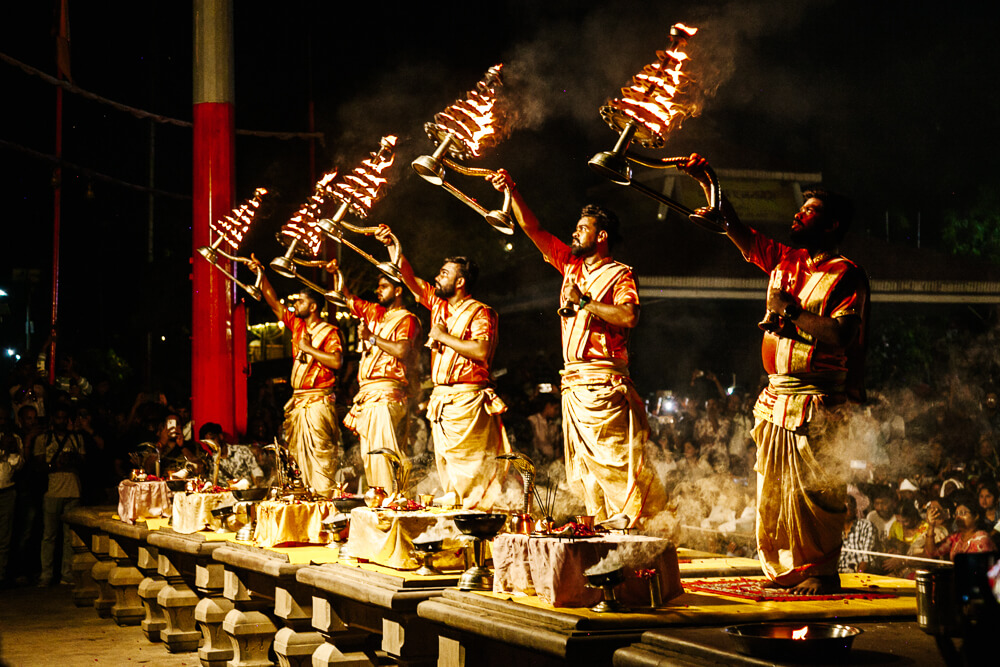 Varanasi is known for its ghats, steps that lead to the Ganges.