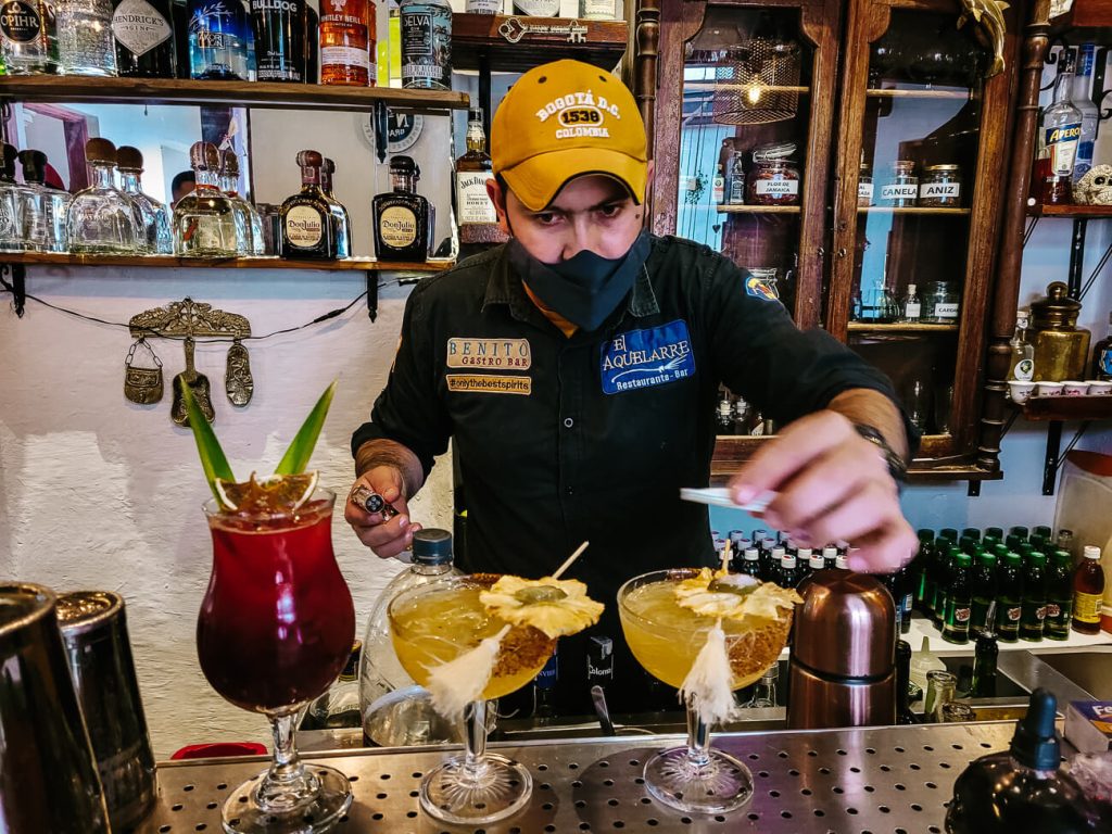 Bartender in Aquelarre restaurant.