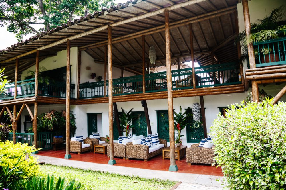 uitzicht op Hacienda Bambusa, een voormalige finca omgetoverd tot boutique hotel in Colombia