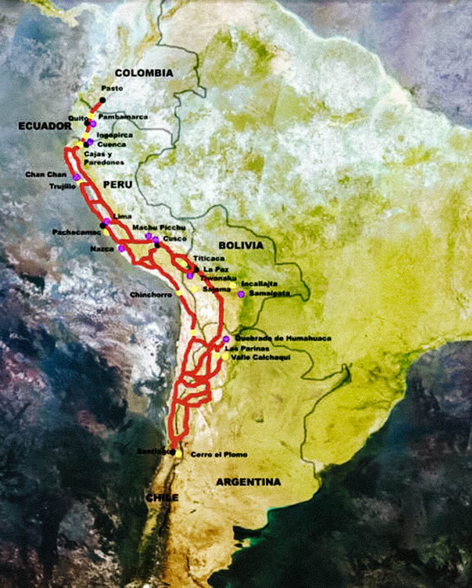 plattegrond Inca trail in Zuid Amerika