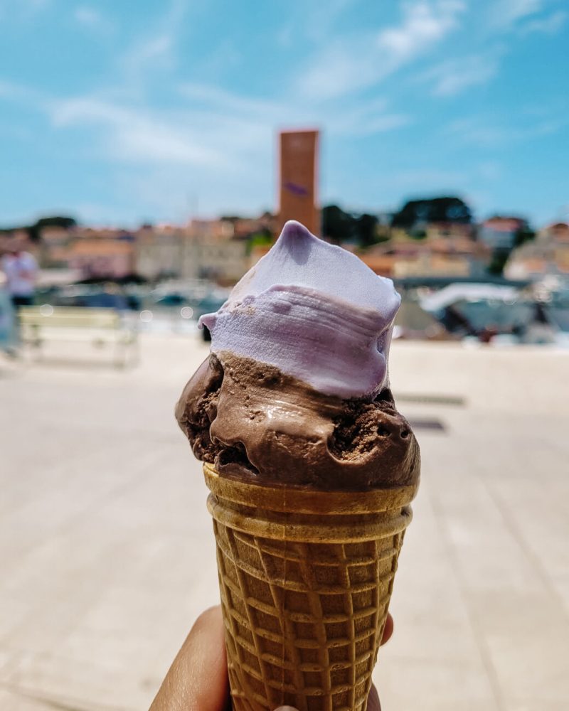 icecream with chocolate and lavendel