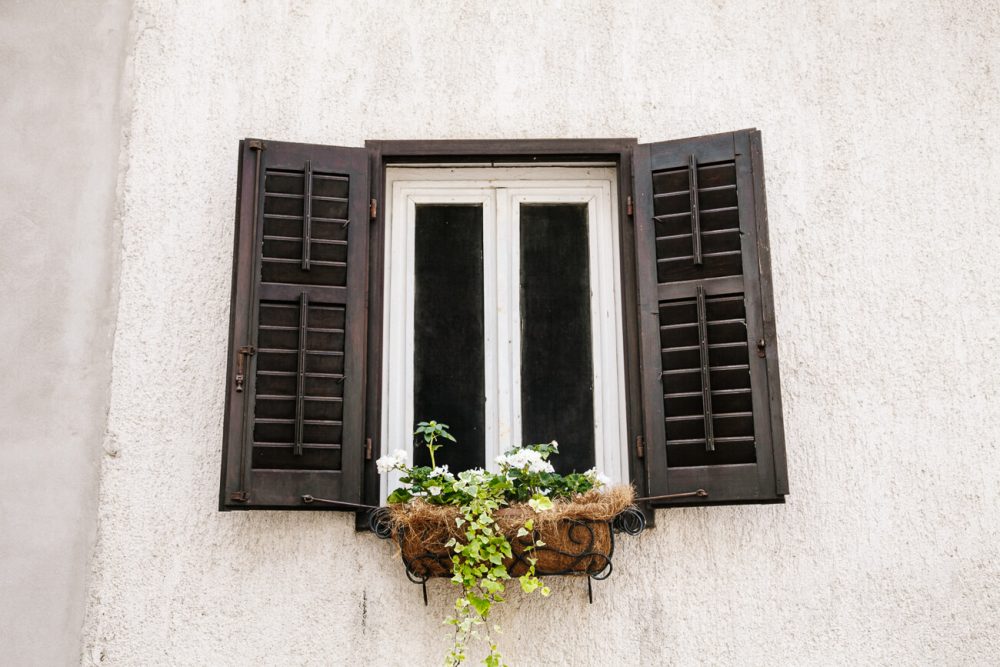 window with flowers in Mali Losinj, island in Croatia 