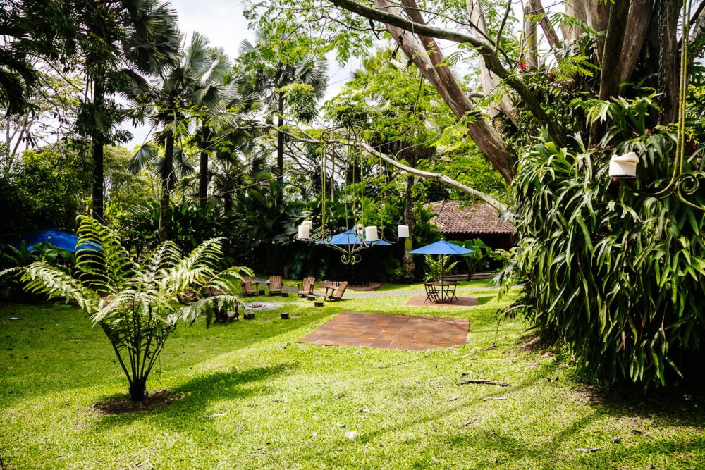 Tropical garden of Sazagua Boutique Hotel, one of the best boutique hotels in the coffee region of Colombia near Pereira.