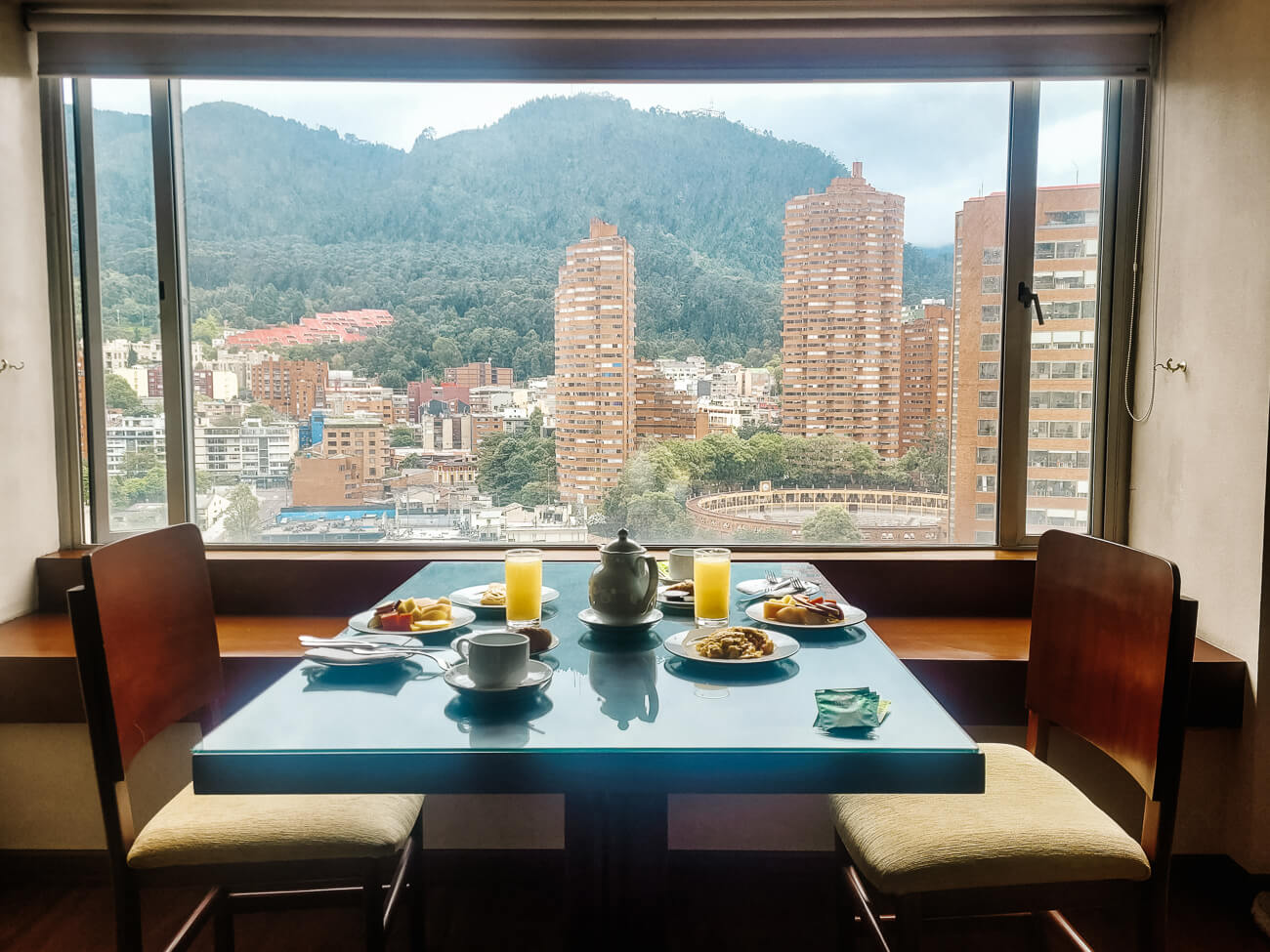 Breakfast in room with view from Tequendama Suites.