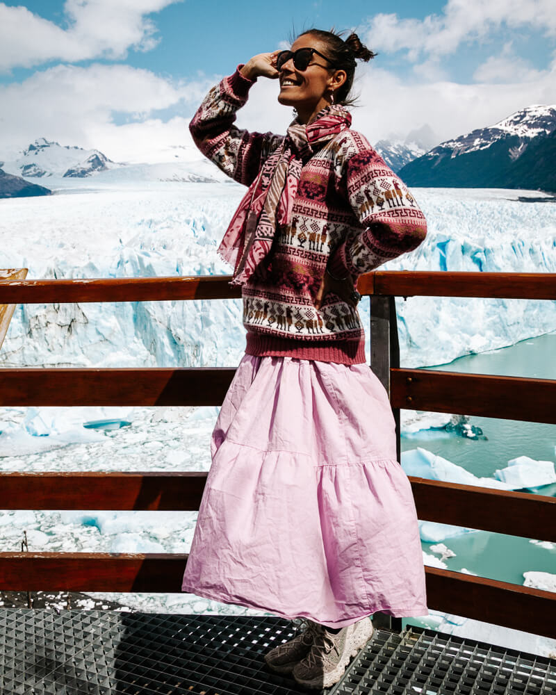 Deborah at the Perito Moreno glacier, one of the best things to do and activities in El Calafate argentina .