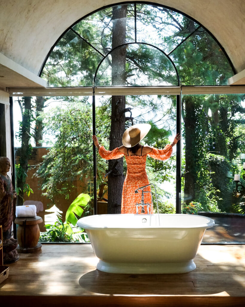 Deborah in luxury room Casa Prana Lake Atitlan Guatemala