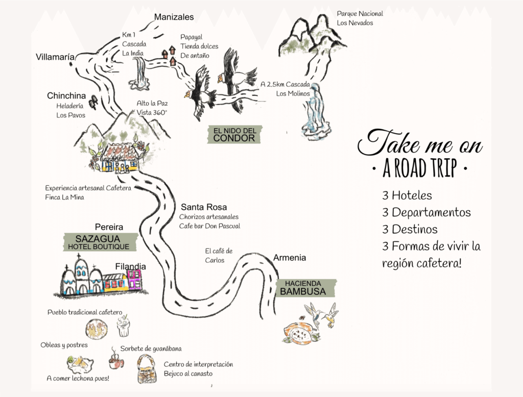 reisroute door de koffiedriehoek van Colombia